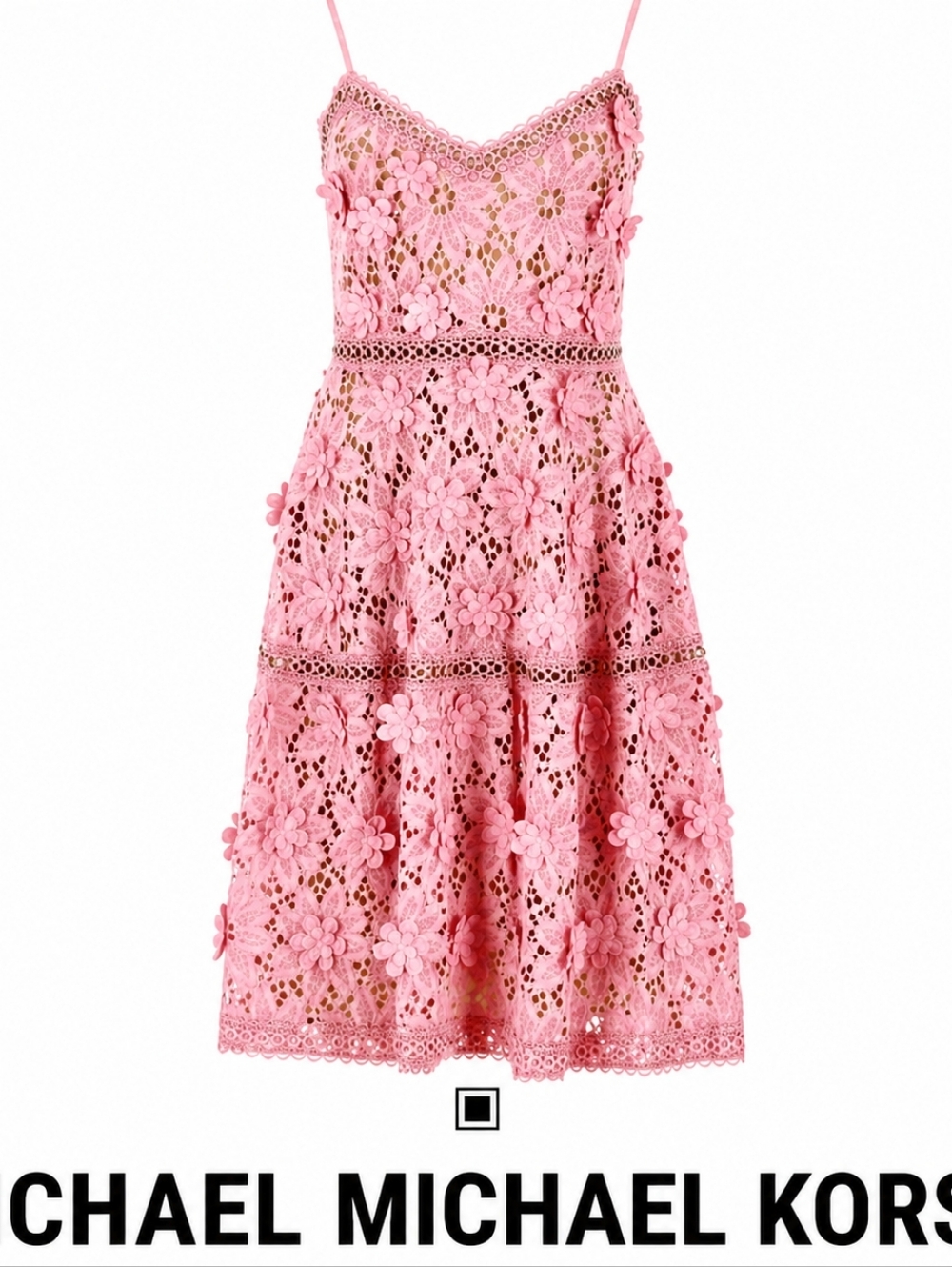 MICHAEL Michael Kors Womens Pink 3D Floral Lace Spaghetti-Strap Dress Sz 10 NWT
